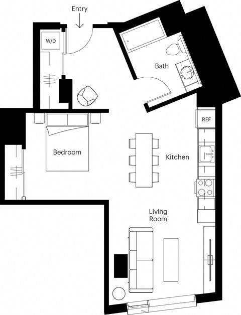 Floor plan for studio, 1 bath, 560 sqft